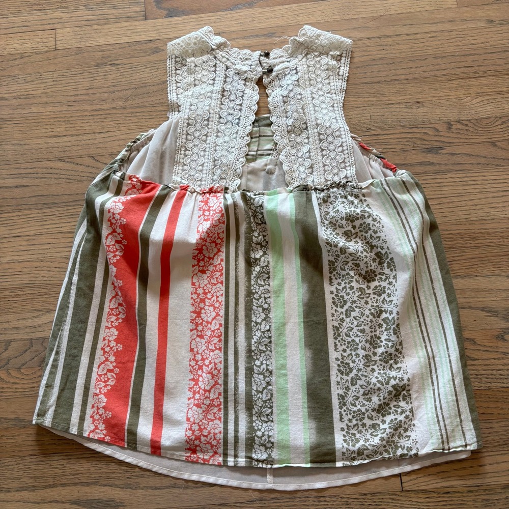 Cabi Womens Medium Sleeveless Mixed Print Floral Stripe Crochet Lace Tank Top - Picture 5 of 6